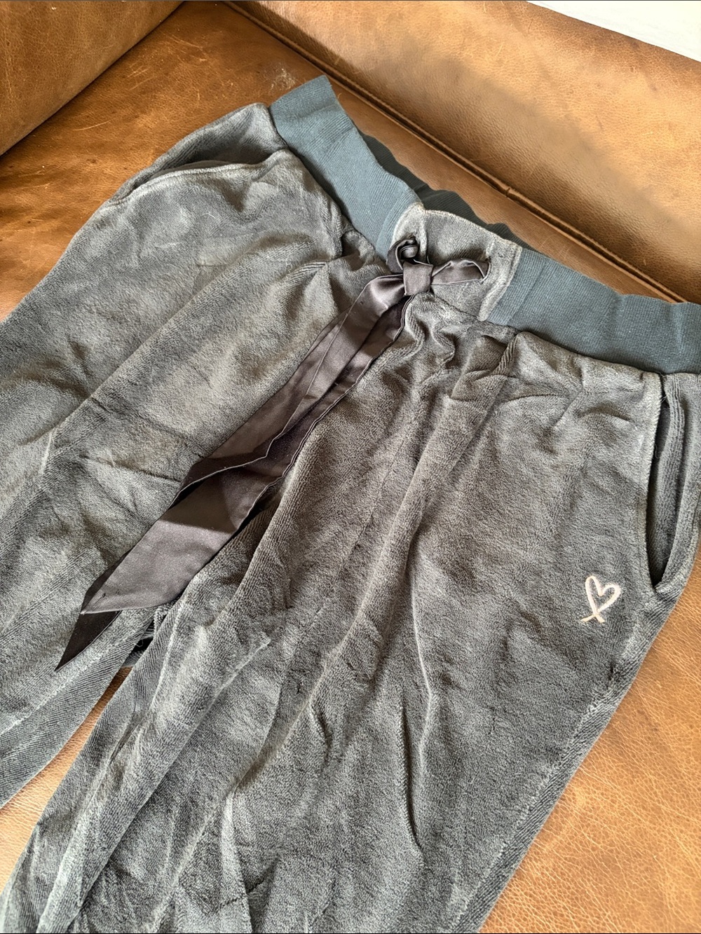 VS Velour Black Jogger Pants with Drawstring - Picture 2 of 4